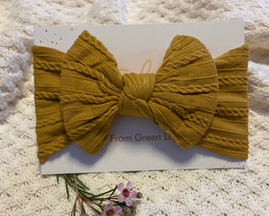 Green Lily wide bow stretchy headband - MUSTARD
