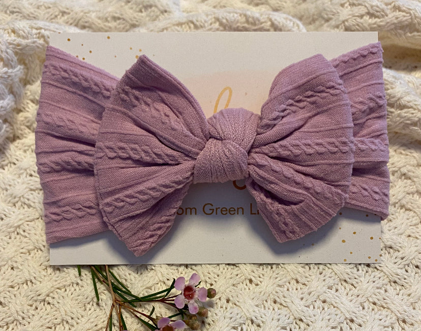 Green Lily wide bow stretchy headband - LILAC