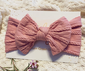 Green Lily wide bow stretchy headband - DUSTY PINK