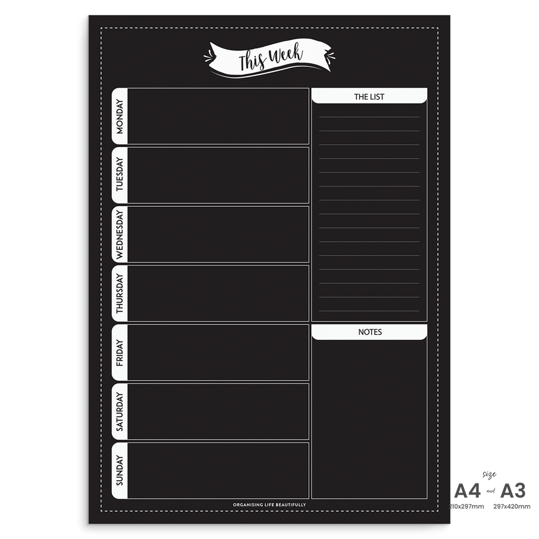 Magnet | Reusable Weekly Planner A4 - Classic Black